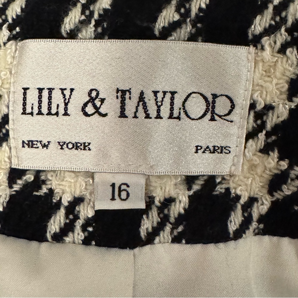 Lily & Taylor Black & Cream Houndstooth Wool Blazer – Made in USA – Size 16 - Picture 8 of 10